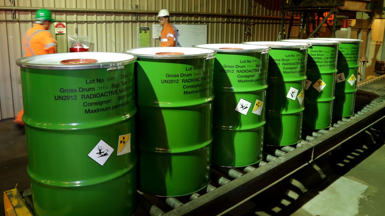 Packaged barrels of Uranium at BHP Billiton's Olympic Dam project in South Australia.