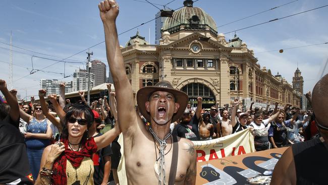 Tens of thousands of protesters attended Melbourne’s Invasion Day rally last Friday. Picture: David Caird