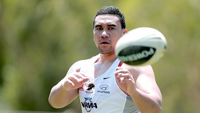 Prop David Hala at a Brisbane Broncos training session at Purtell Park, Bardon. Pic Mark Cranitch.