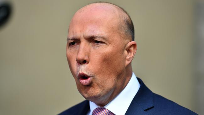 Former minister for Home Affairs Peter Dutton at Parliament House in Canberra. Picture: AAP