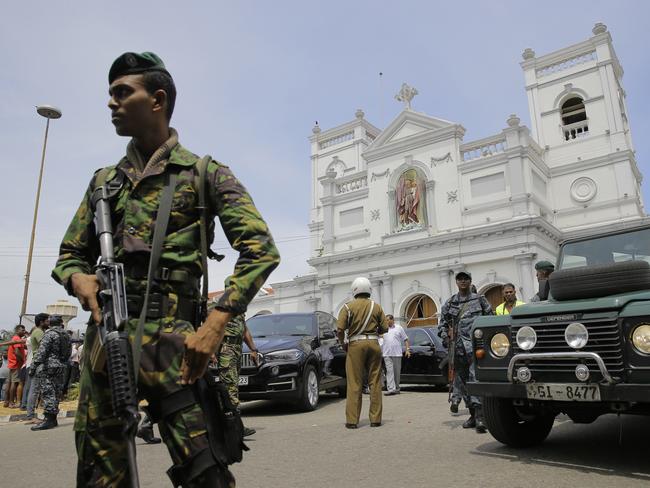 Sri Lankan Army soldiers secure the area around St Anthony's Shrine after a blast in Colombo.