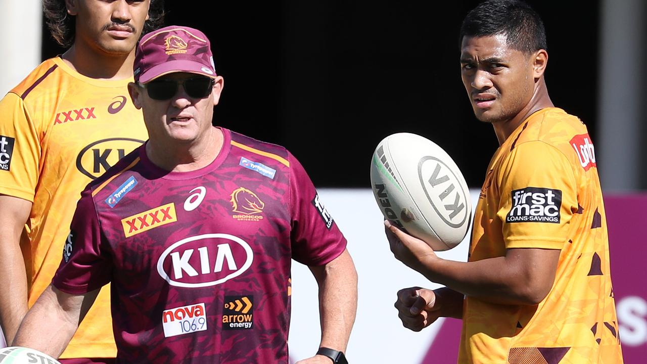 Kevin Walters and Anthony Milford at Broncos Training at Red Hill. Pic Annette Dew