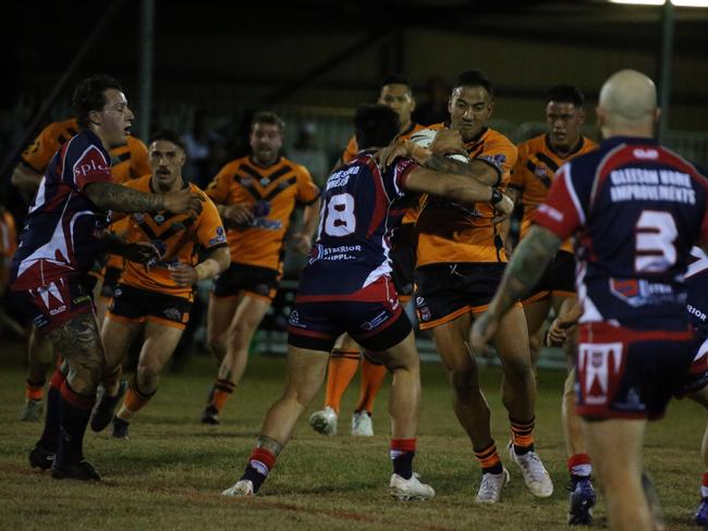 Israel Folau makes his Rugby League Gold Coast debut for Southport Tigers against defending champions Runaway Bay at Owen Park, Southport. Pic Mike Batterham