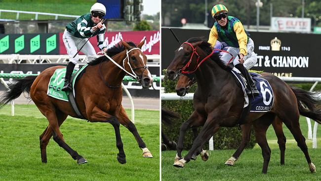 Cox Plate champ Via Sistina (left) and King Charles III Stakes winner Ceolwulf are on a collision course for the Group 1 Queen Elizabeth Stakes. Pictures: Getty Images