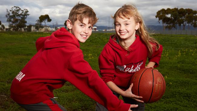 North Adelaide Rockets junior basketballers Josh and Kaity at the site of the new The Lights stadium. Source: File