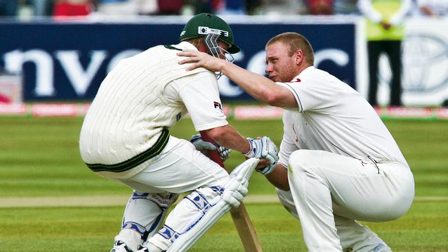 He managed to do what his father couldn’t in the famous Edgbaston Test of 2005 when Lee and Michael Kasprowicz fell agonisingly short in an epic run chase. Pictured is Lee (left) being consoled by England’s Andrew Flintoff (Photo by Tom Jenkins/Getty Images).