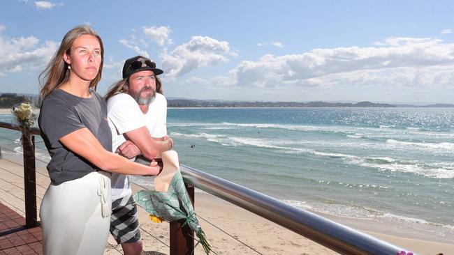 Alicia Bain and Jason Gibbs were the first to reach shark attack victim Nick Slater and pull him to shore at Greenmount beach. Picture: Glenn Hampson.