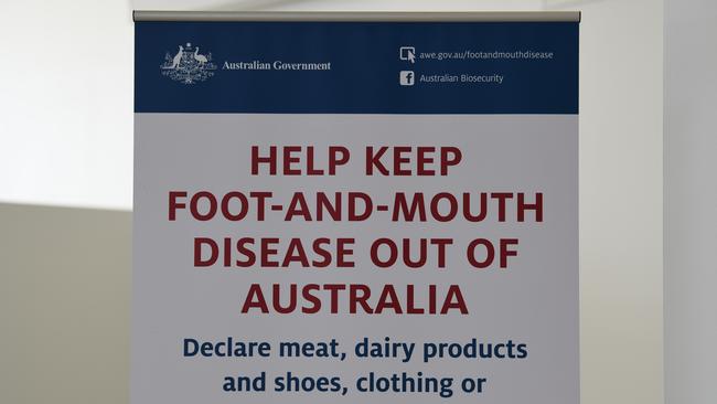 Biosecurity sign at Adelaide Airport. Picture: NCA NewsWire / Naomi Jellicoe