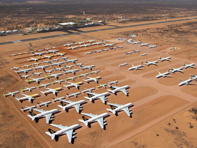 Scores of the world's aircraft fleet sit in storage in Alice Springs, because of the pandemic. Picture: Ted Zheng