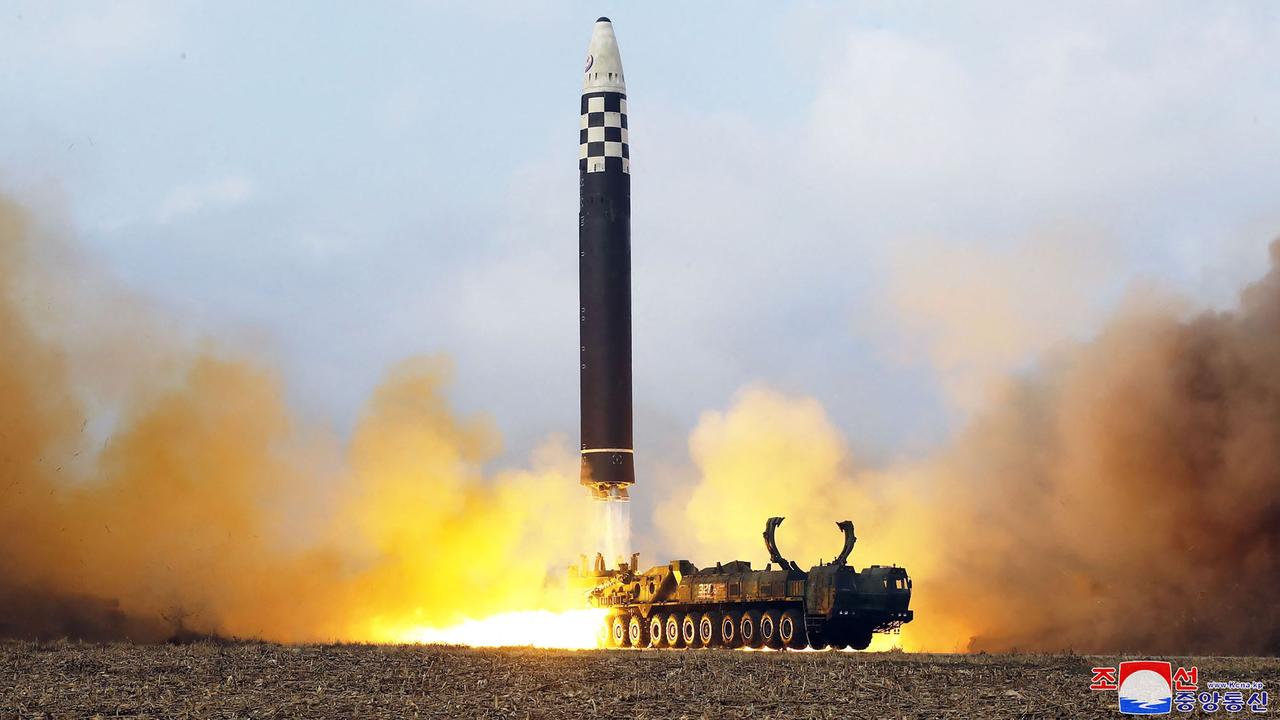 This picture taken on November 18 shows the test-firing of the new ICBM ‘Hwasong Gun 17’ at an unconfirmed location in North Korea. Picture: KCNA via KNS/AFP