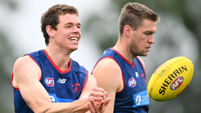 Ben Brown and Tom McDonald at Melbourne training. Picture: Getty Images