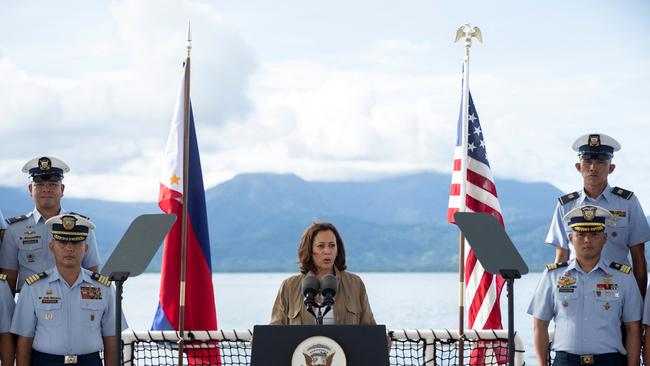 US Vice-President Kamala Harris onboard the Philippines Coast Guard vessel BRP Teresa Magbanua on November 22, 2022. Picture: Reuters