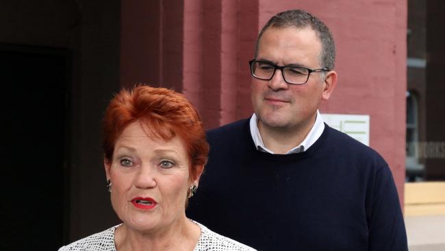 One Nation leader Pauline Hanson with Tasmanian Senate candidate Steve Mav.