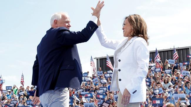 Kamala Harris and Tim Walz, her newly chosen running-mate, at a campaign rally in Eau Claire, Wisconsin, on Wednesday. Photo by Kamil Krzaczynski/AFP