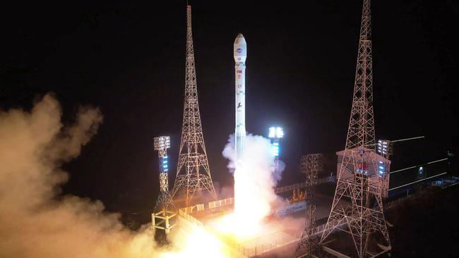 'Malligyong-1' is launched from the Sohae Satellite Launch Site in North Phyongan province on Tuesday night. Picture: KCNA via AFP