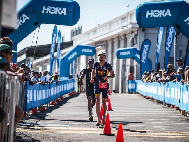 Richard Scolyer competing in the 70.3 triathlon in Hobart in 2023. Picture: Supplied.