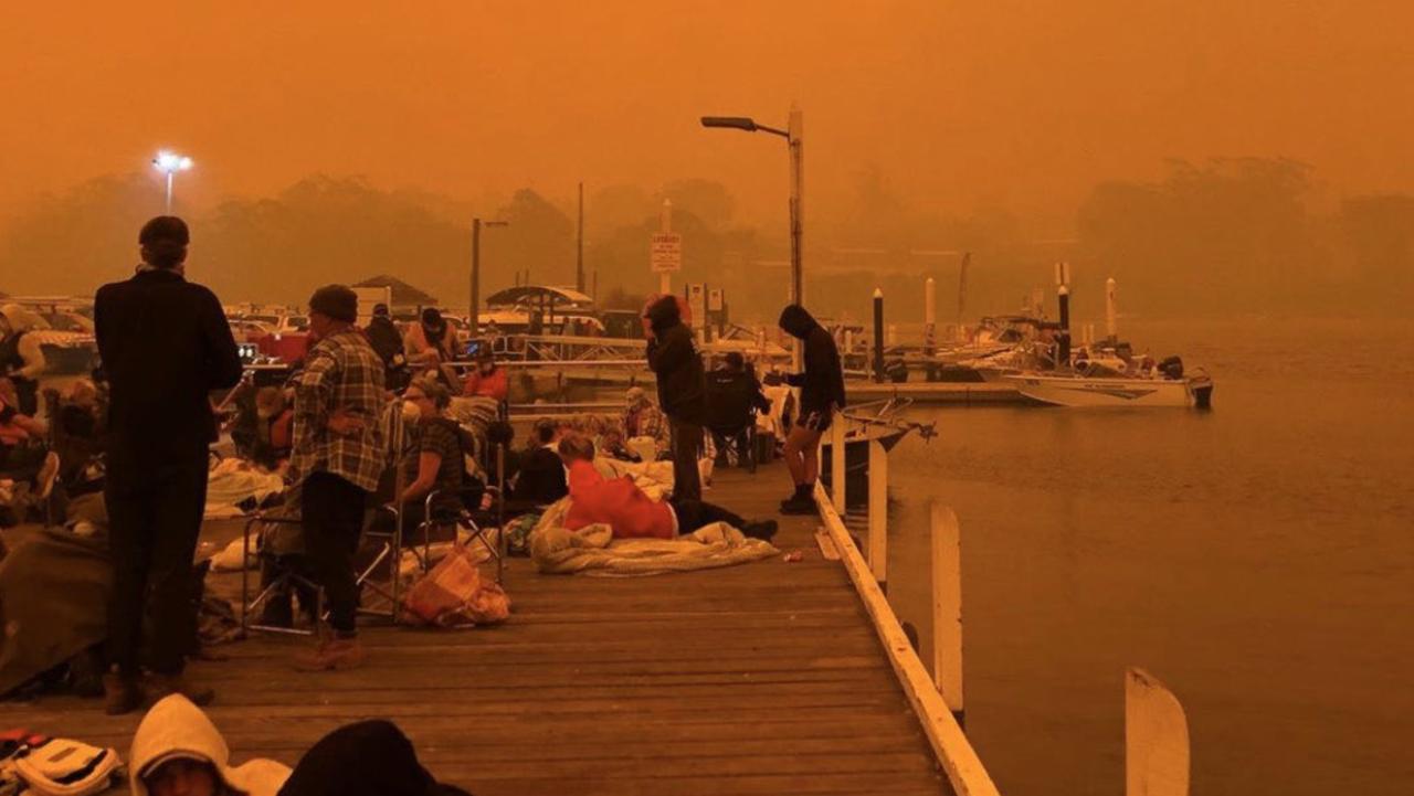 Residents, tourists and campers were ordered by emergency services to head to the foreshore, where they huddled for hours. Picture: Instagram