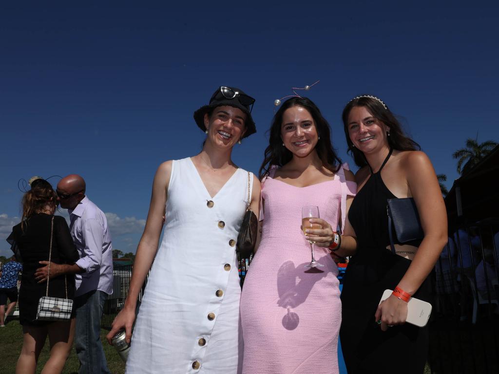 Sam Sloss, Lizzie Halikos and AJ Morgan at the 2021 Great Northern Darwin Cup. Picture: Glenn Campbell