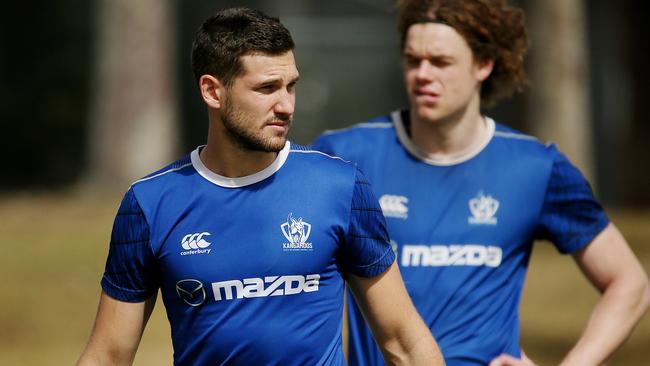 Aaron Black and Ben Brown at North Melbourne training. Picture: Colleen Petch