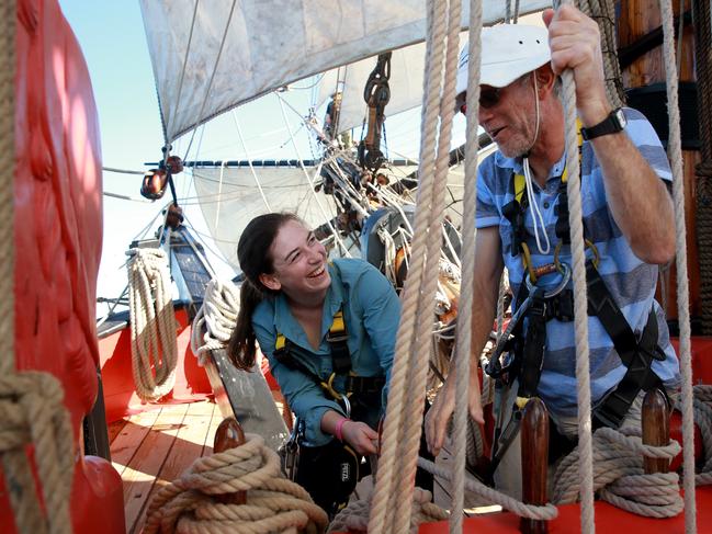 Life on the waves ... crewing on a 2019 voyage. Picture: Toby Zerna