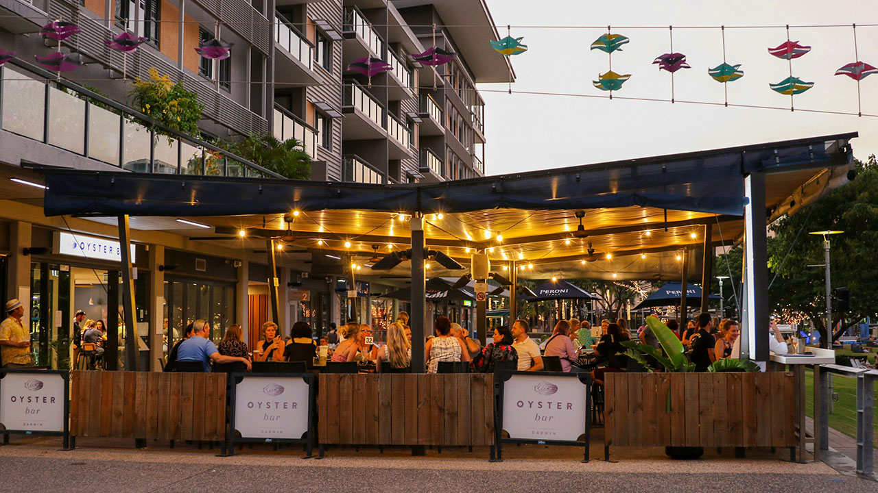 <h2>Oyster Bar, Darwin, NT</h2><p>Coffin Bay oysters from South Australia are the heroes at Darwin&rsquo;s <a href="https://www.oysterbar.com.au/" target="_blank" rel="noopener">Oyster Bar</a> &ndash; served natural, dressed up or even grilled. But don&rsquo;t fret if briny bivalves aren&rsquo;t your thing &ndash; there&rsquo;s also a full &ldquo;not oysters&rdquo; menu that includes their famous salt and pepper squid, a katsu chicken burger and crunchy kangaroo spring rolls.&nbsp;</p>