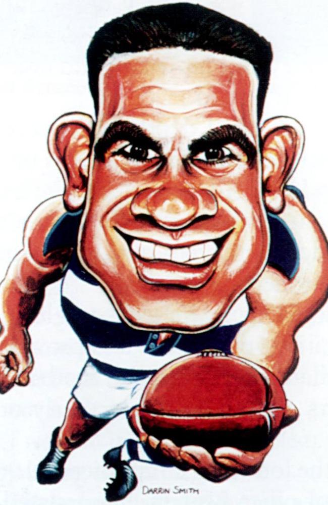 A Darren Smith illustration of former Geelong footballer Polly Farmer.