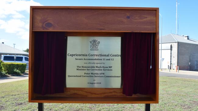 Plaque dedicated to the opening a newly completed section of the $241m expansion of Capricornia Correctional Centre.