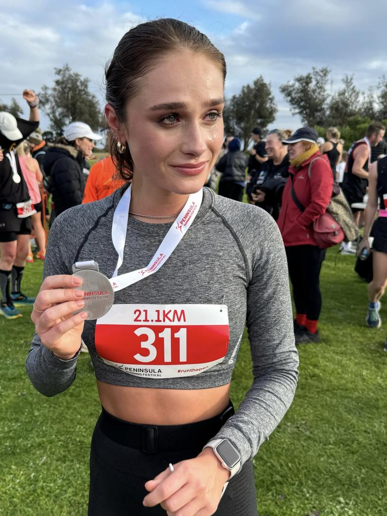 Ms Ford pictured after completing her first half marathon race. Picture: supplied.