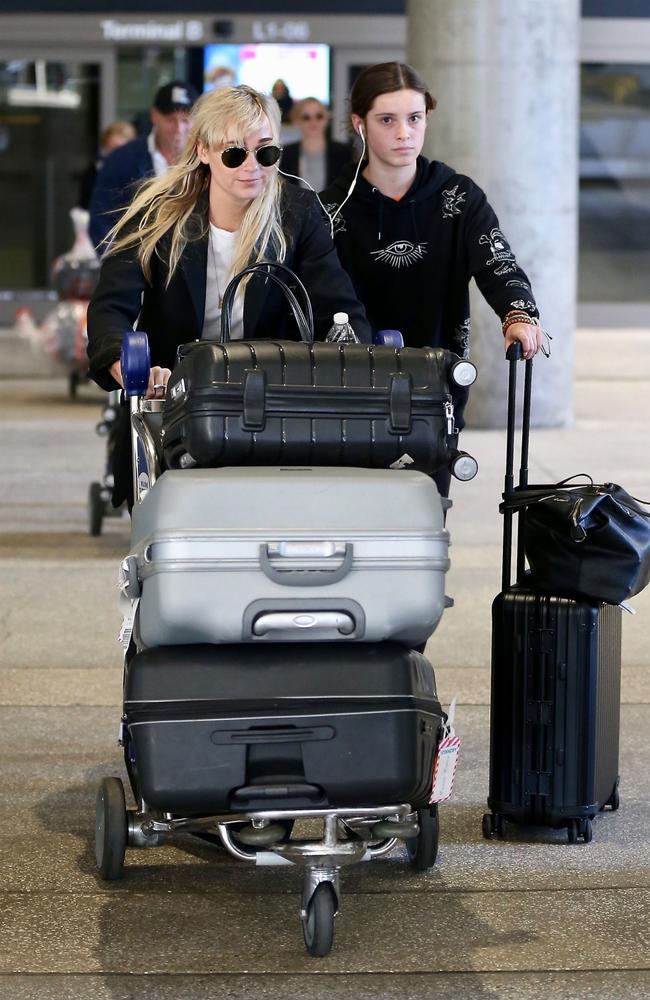 Jade Yarbrough with Stefanovic’s daughter Ava arriving at LAX ahead of the wedding. Picture: Backgrid