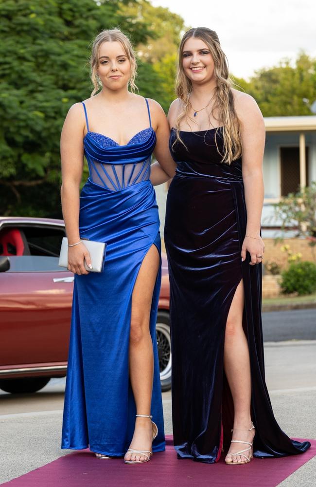 Emmerson Mitchell and Gracie Bunn, graduating class of 2023, arrive at St Patrick’s Formal on Friday, May 5, 2023. Gympie, Queensland. Picture: Christine Schindler