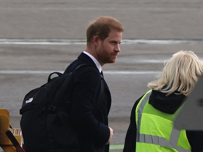 The Duke of Sussex at Aberdeen Airport as he travels back to London following the death of Queen Elizabeth II. Picture : Aaron Chown/PA Wire