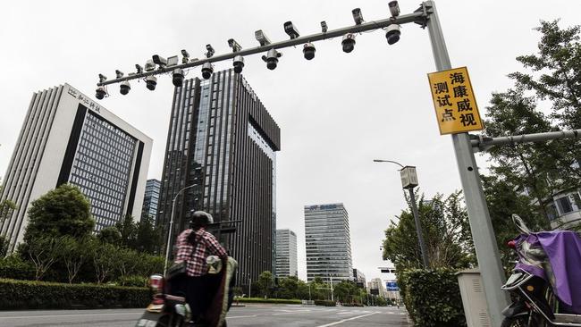 Hikvision surveillance cameras near the company’s headquarters in Hangzhou, China. Picture: Qilai Shen/Bloomberg