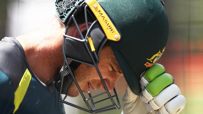 Australian captain Tim Paine bats in the nets ahead of the second Test against Sri Lanka at Canberra’s Manuka Oval. Picture: Getty Images