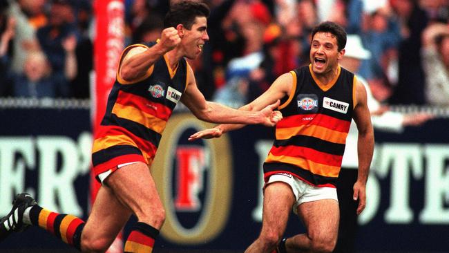 Darren Jarman with Troy Bond in the Adelaide Crows vs Saint Kilda 1997 grand final