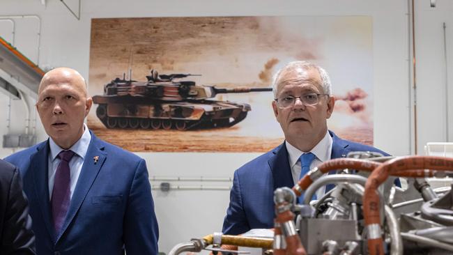 Scott Morrison and Peter Dutton at TAE Aerospace, an emerging global aerospace company.