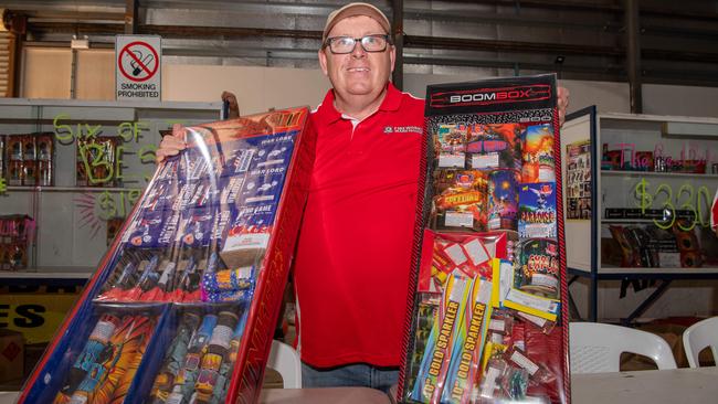 Rob Balfour at the Fireworks Warehouse at Darwin show grounds sale on Territory Day. Picture: Pema Tamang Pakhrin