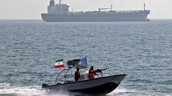 Iran’s Islamic Revolutionary Guard this week seized another vessel near the Strait of Hormuz, days after Iranian-backed militants attacked Saudi Arabian oil refineries. Picture: AP