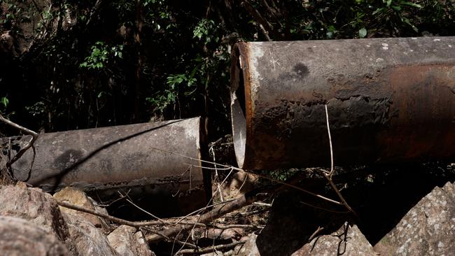 Landslide debris has been blocking access to the broken section of the Paluma pipeline, near Big Crystal Creek.