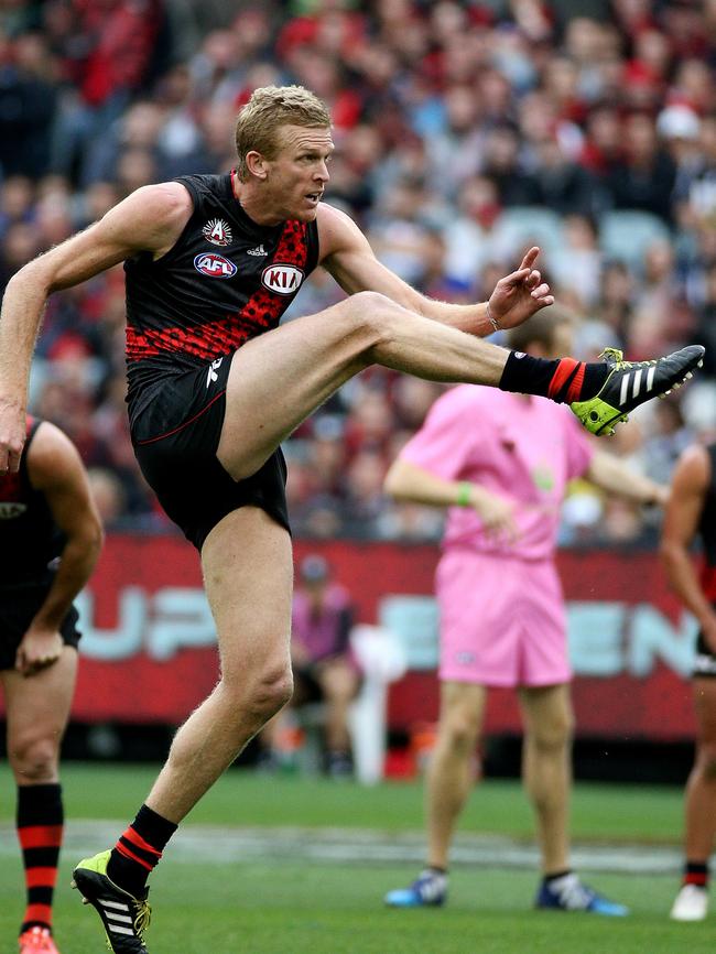 While his dad Dustin spent 400 games doing the same for Essendon. Picture: George Salpigtidis.