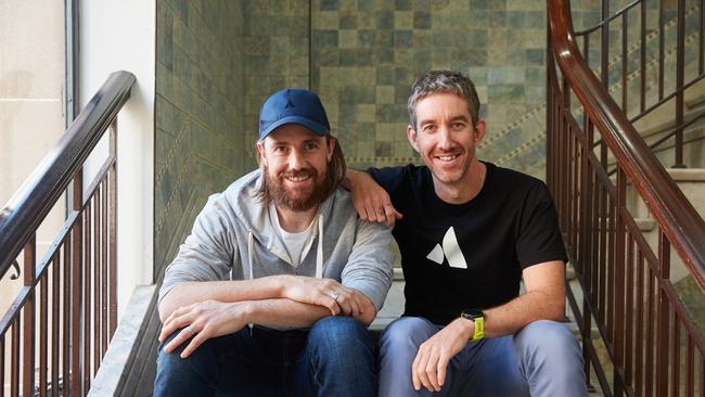 Mike Cannon-Brookes and fellow founder of Atlassian Scott Farquhar pictured together in their Sydney HQ