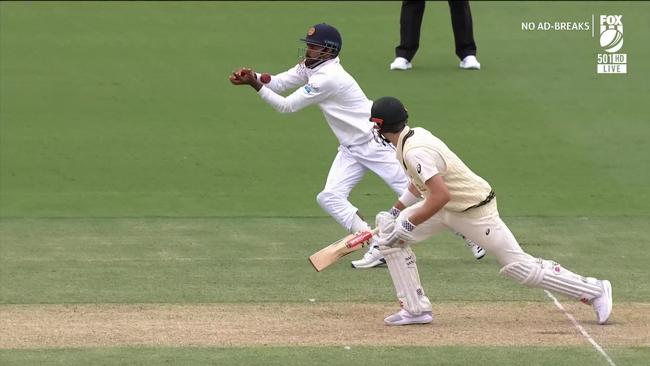 Kurtis Patterson is dropped on the first day of the second Test. Picture: Fox Cricket