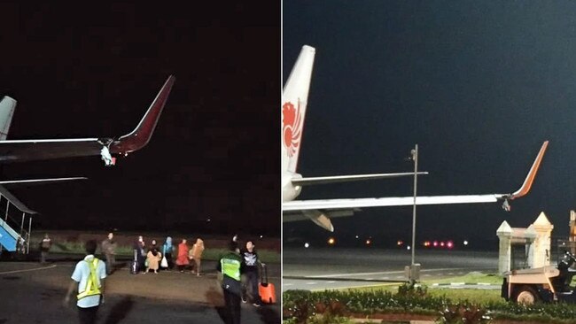 The Lion Air Boeing 737-900 crashed as it taxied to the runway in Sumatra last night. Picture: Twitter