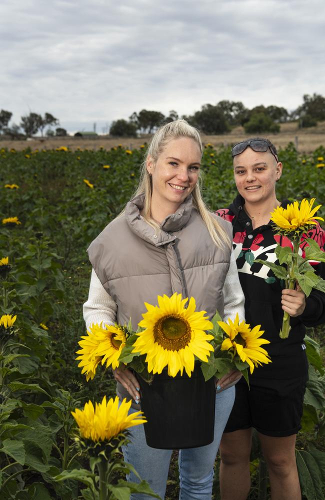 Georgia Cameron (left) and Bec Hutchings at Warraba Sunflowers, Saturday, June 22, 2024. Picture: Kevin Farmer