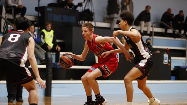 A photo of club basketballers during a game with the Coffs Harbour Suns. Picture: Tim Hunter.