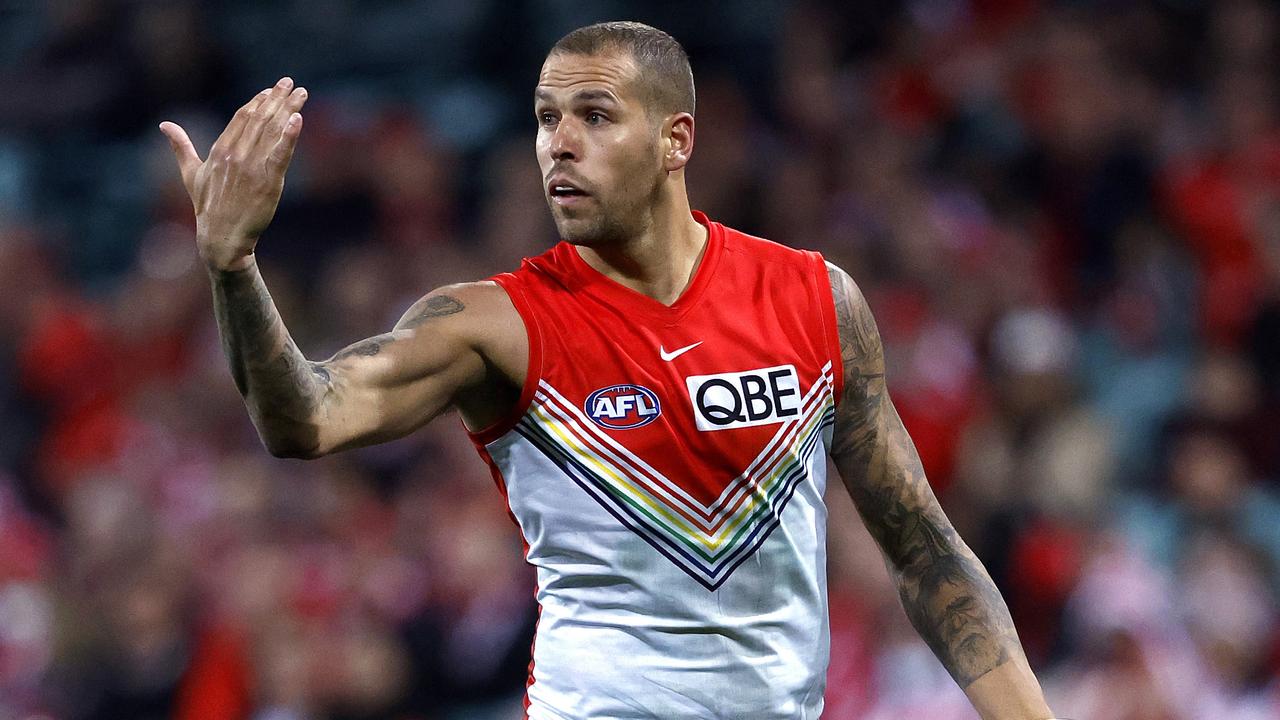 Sydney's Lance Franklin wears the club’s pride guernsey. Picture: Phil Hillyard