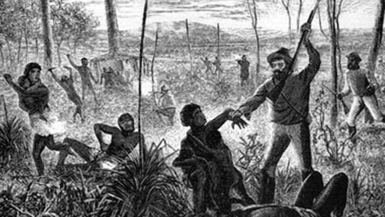 An image depicting the violence against Aborigines killed in massacres during the white settlement.