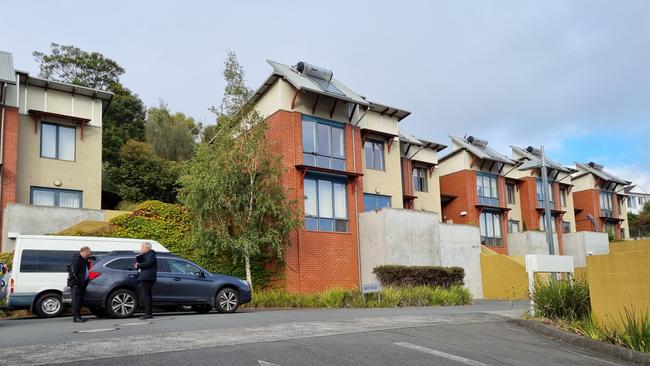 The social housing complex on Harrington Street, where a man was allegedly stabbed to death in 2022.