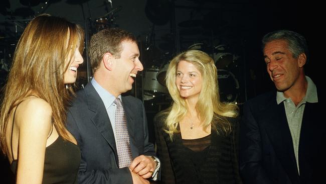 Melania Trump, Prince Andrew, Gwendolyn Beck and Jeffrey Epstein at a party at the Mar-a-Lago club, Palm Beach, Florida, February 12, 2000. Picture: Davidoff Studios/Getty Images