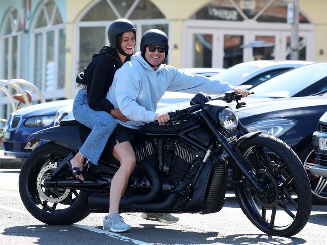 Michael Clarke pictured out for a ride on his Harley with new girlfriend Arabella Sherborne. Picture: Matrix Media Group