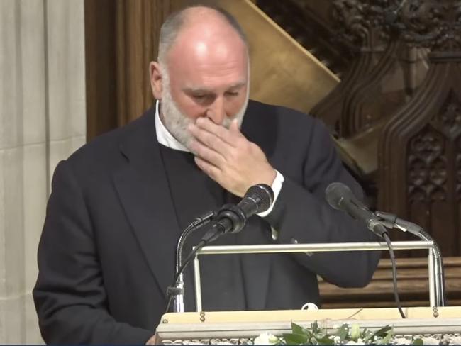 Chef Jose Andres became emotional and choked back tears while remembering “my beloved” Aussie aid worker Zomi Frankcom. Picture: Screengrab